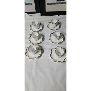TV Limoges France La Cloche 6 setsTea Cups Saucers Fine‎ China Gold Rimmed